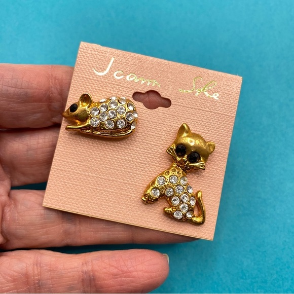 JOANN SHE Cat & Mouse Rhinestone Pins - Picture 3 of 4